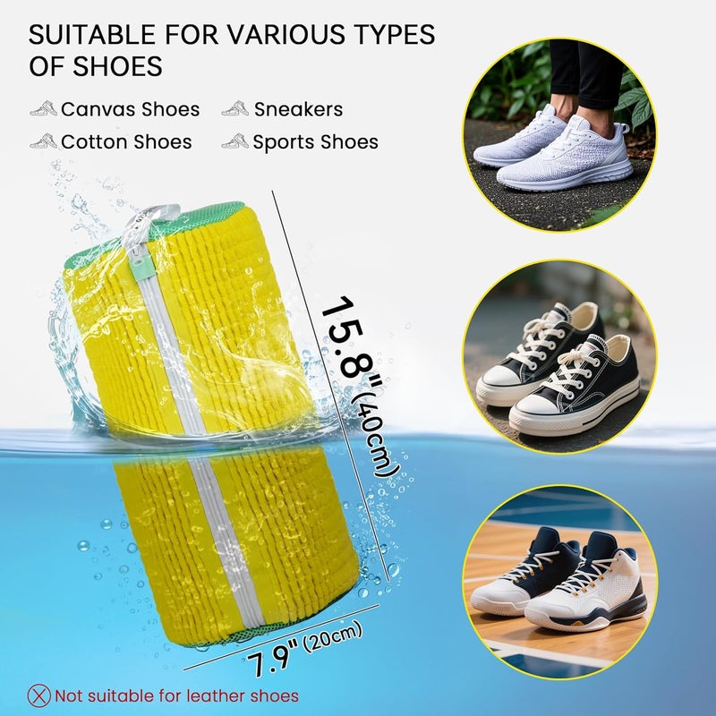 ADEHMDA 1pc Shoe Washing Machine Bag, Sneaker Laundry Bag for Washing Machine, Extra Long and Thick Microfibre Fluff, Reusable for Washer and Dryer (1pc, Yellowish Green) - Image 3